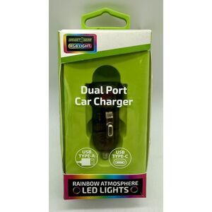 Gadget Gear Dual Port USB & USB-C Car Charger With Rainbow LED‎ Lights 38W
